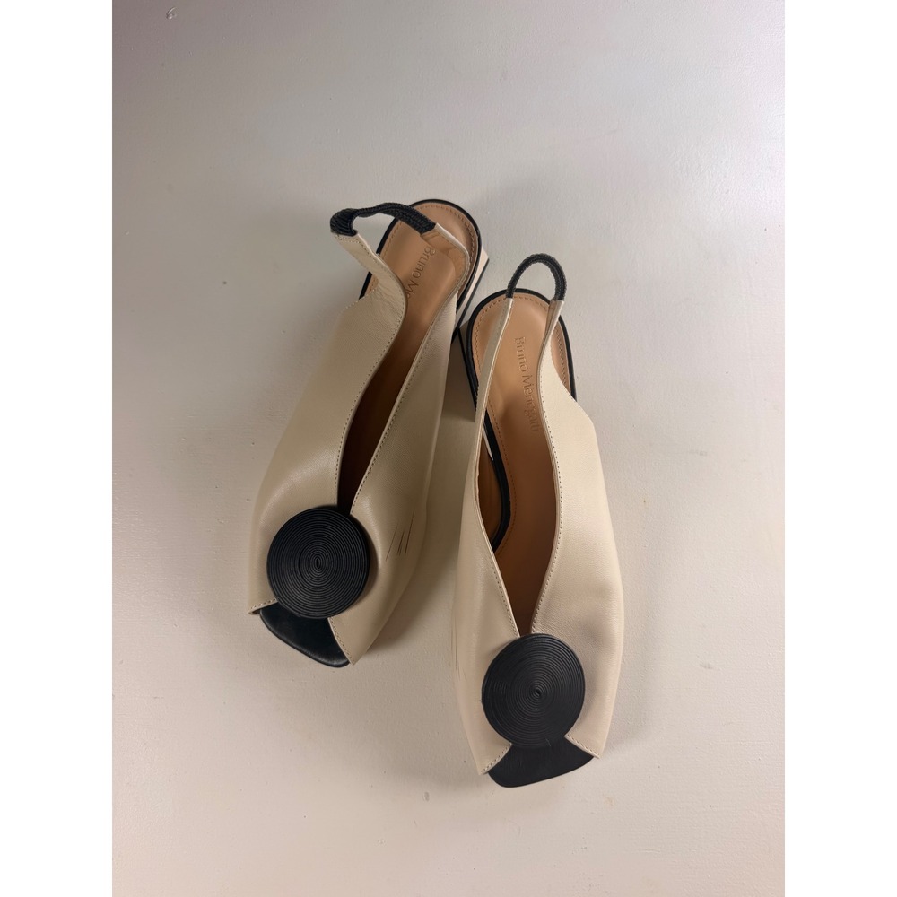 Bruno Menegatti Slingback Sandals Womens 9 Cream Modernist Disc Block Brazil